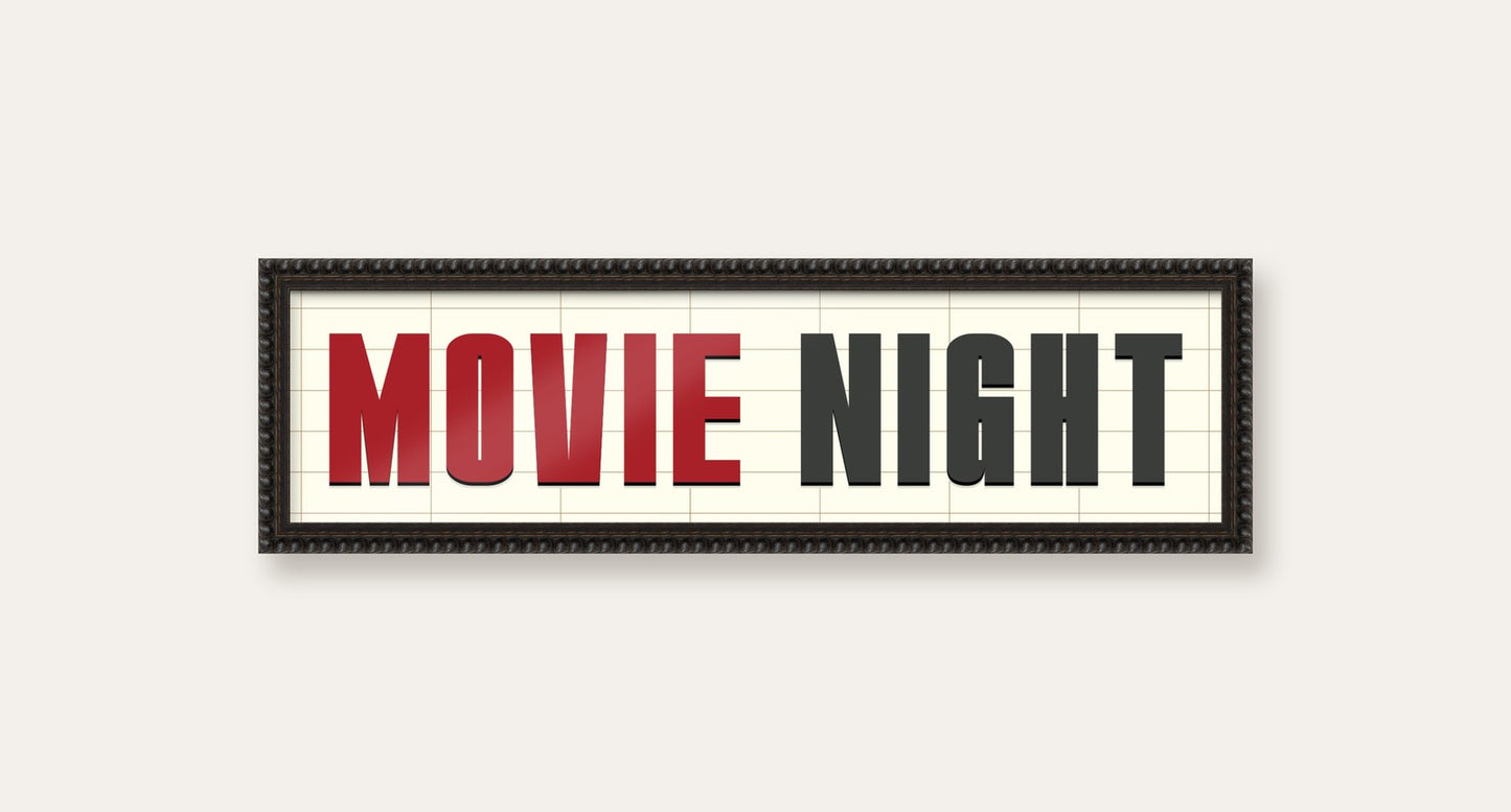 Movie Night panoramic print in a black bobbin frame
