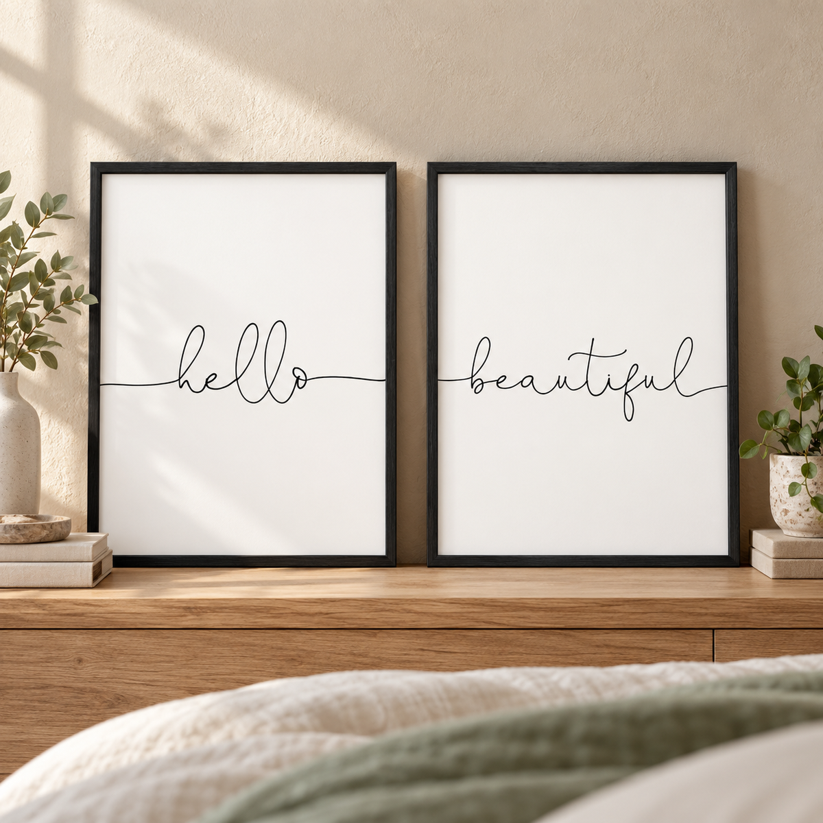 Hello Beautiful - Set Of 2 Prints — close lifestyle view, black oak frame