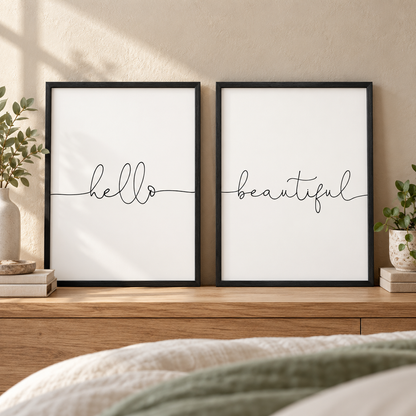 Hello Beautiful - Set Of 2 Prints — close lifestyle view, black oak frame