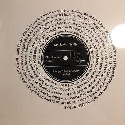 Customer photo — Personalised Vinyl Song Lyrics Record Print