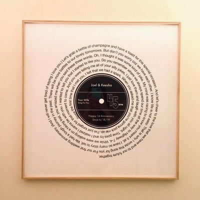 Customer photo — Personalised Vinyl Song Lyrics Record Print