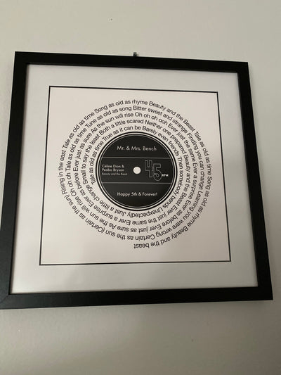 Customer photo — Personalised Vinyl Song Lyrics Record Print