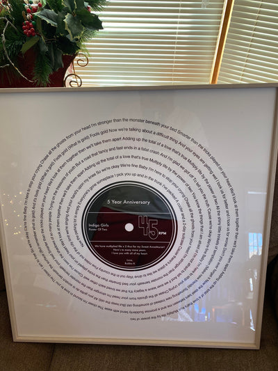 Customer photo — Personalised Vinyl Song Lyrics Record Print