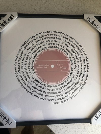 Customer photo — Personalised Vinyl Song Lyrics Record Print