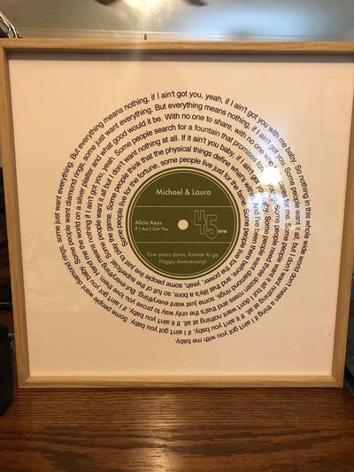Customer photo — Personalised Vinyl Song Lyrics Record Print