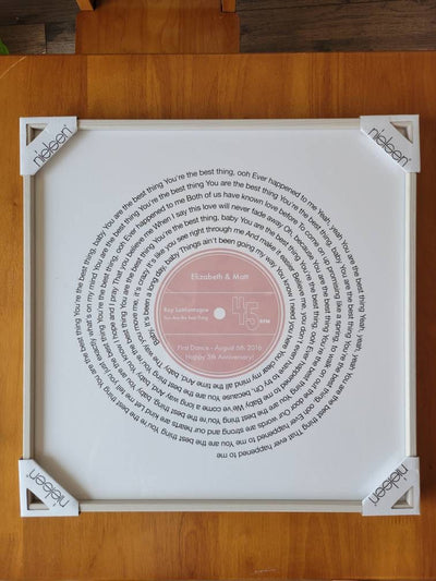 Customer photo — Personalised Vinyl Song Lyrics Record Print
