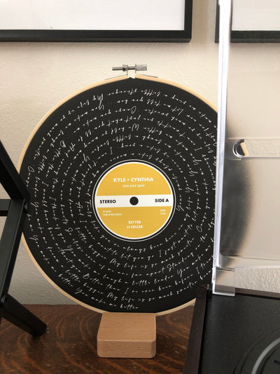 Customer photo — Personalised Song Lyrics Vinyl Record Cotton Canvas Circular Frame