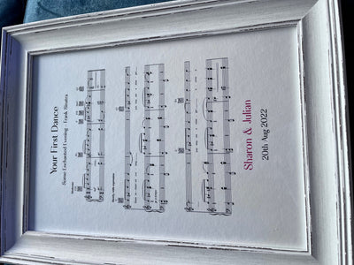 Customer photo — Personalised Song Sheet Music Print