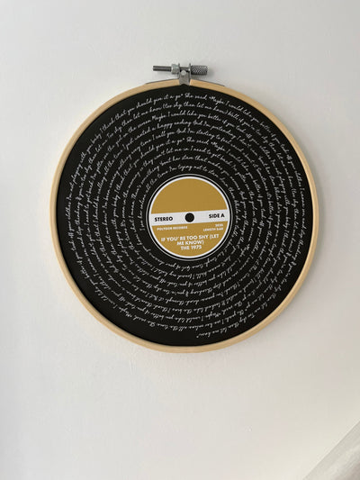Customer photo — Personalised Song Lyrics Vinyl Record Cotton Canvas Circular Frame