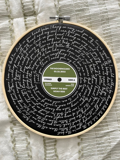 Customer photo — Personalised Song Lyrics Vinyl Record Cotton Canvas Circular Frame