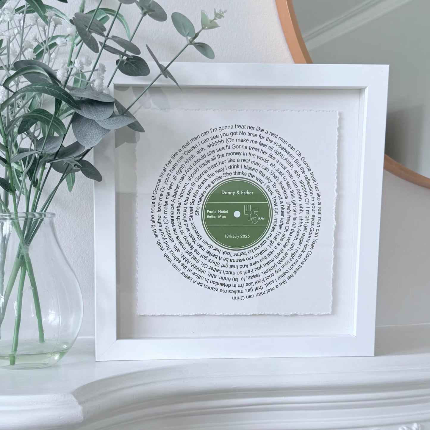 Personalised Song Lyrics Vinyl Record Float Mounted Frame