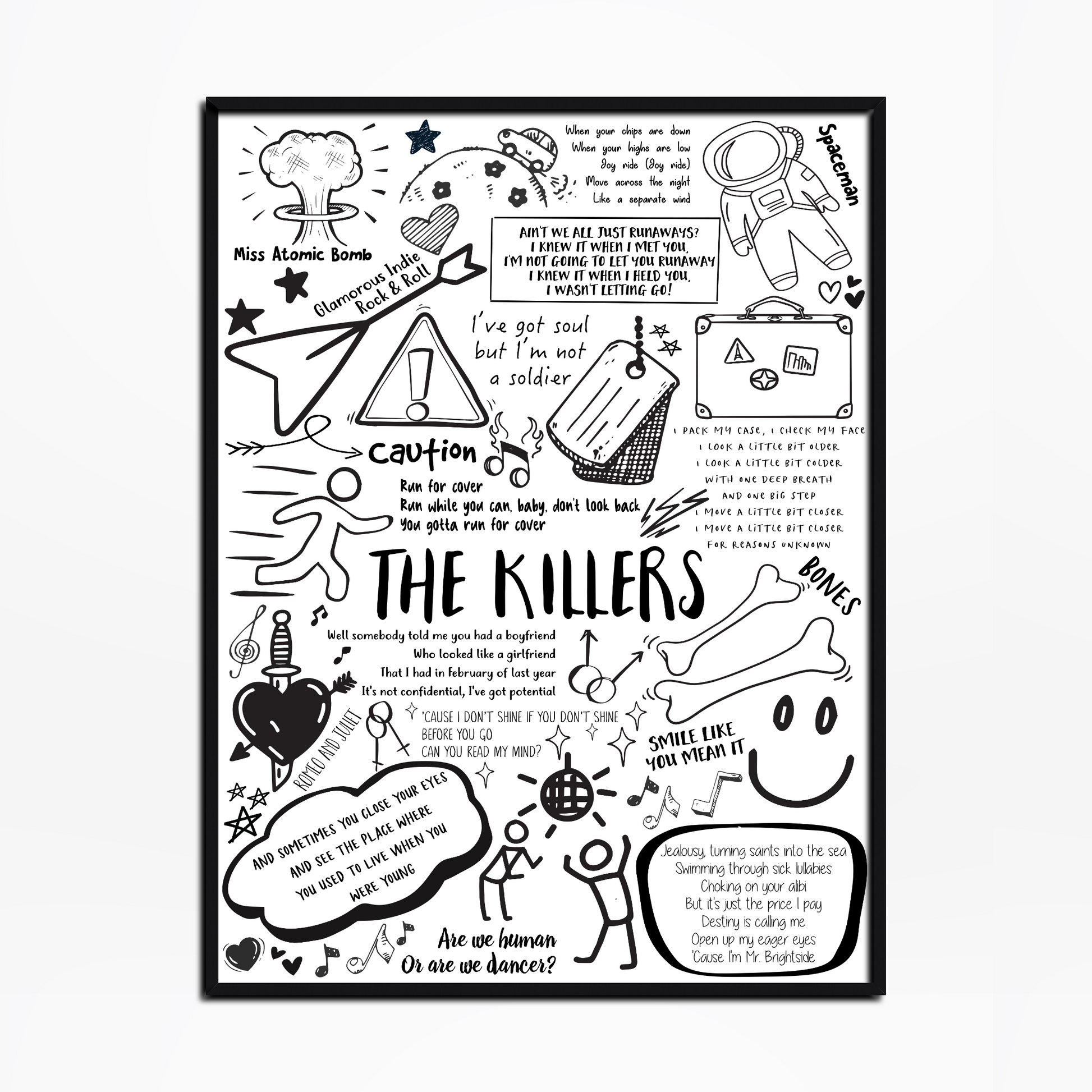 The Killers lyric album poster featuring illustrations and lyrics