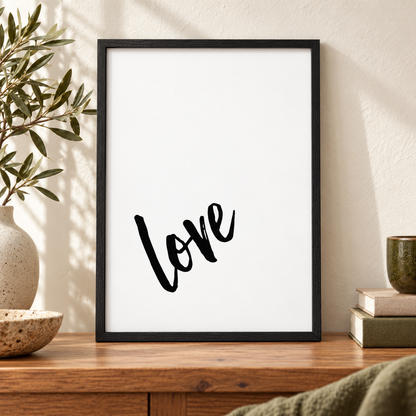Love Note Print — close lifestyle view, black oak frame