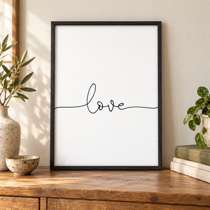 Love Print — close lifestyle view, black oak frame