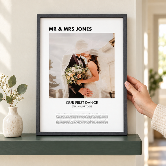 Personalised Song Lyrics And Photo Printed On Cotton - close lifestyle view
