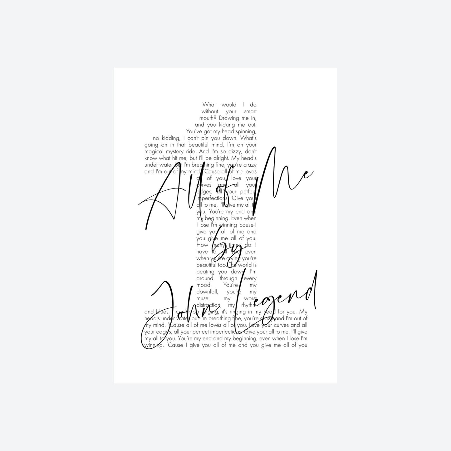 Personalised Song Lyrics Number Print