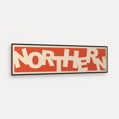 Northern panoramic print in a matt black frame, angled view
