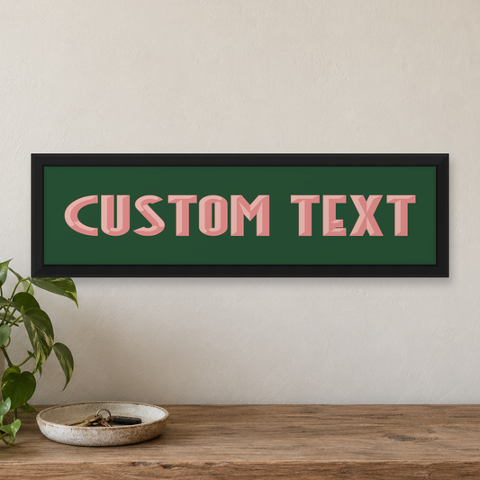 Personalised Art Deco Panoramic Print - close lifestyle view, matt black wood