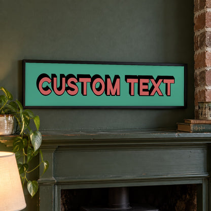 Personalised Bold Text panoramic print in a black frame in a room setting