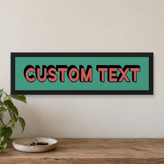 Personalised Bold Text Panoramic Print - close lifestyle view, matt black wood