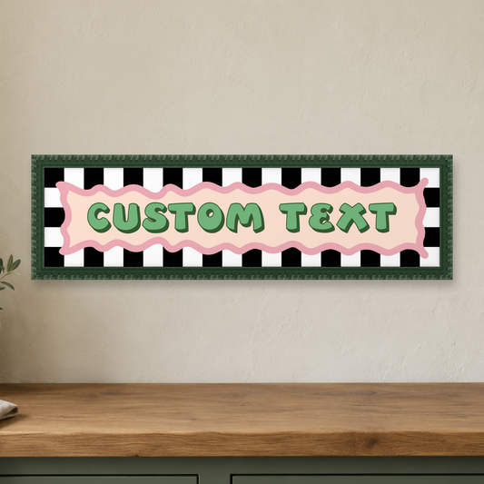 Personalised Checkerboard Panoramic Print - close lifestyle view, forest green bobbin
