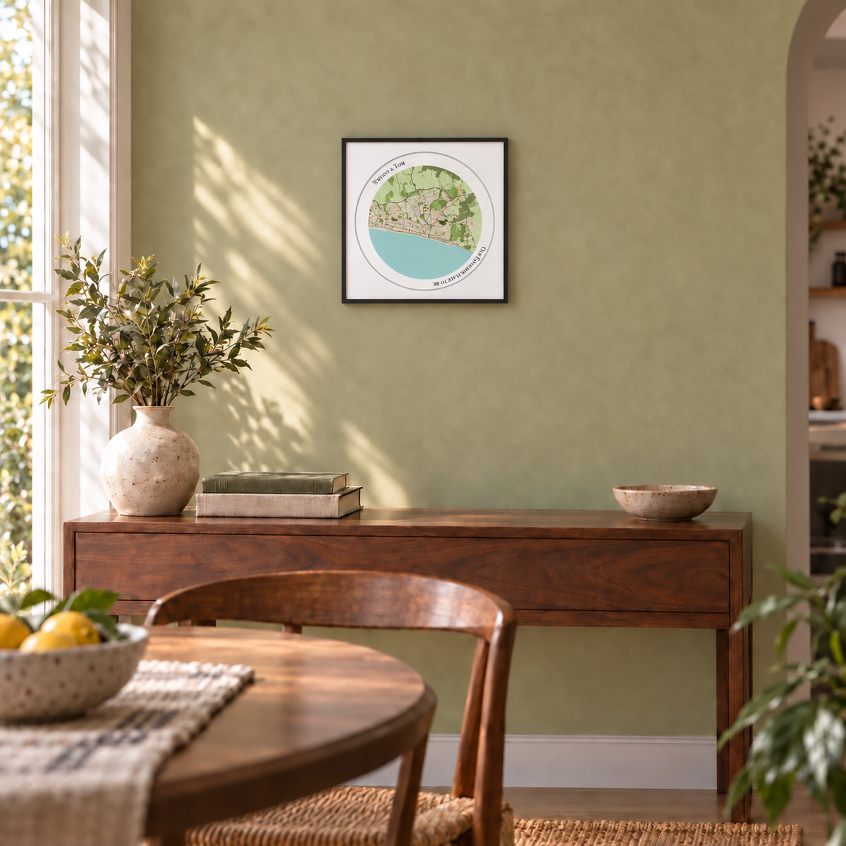Personalised Circular Map Print - wider lifestyle view