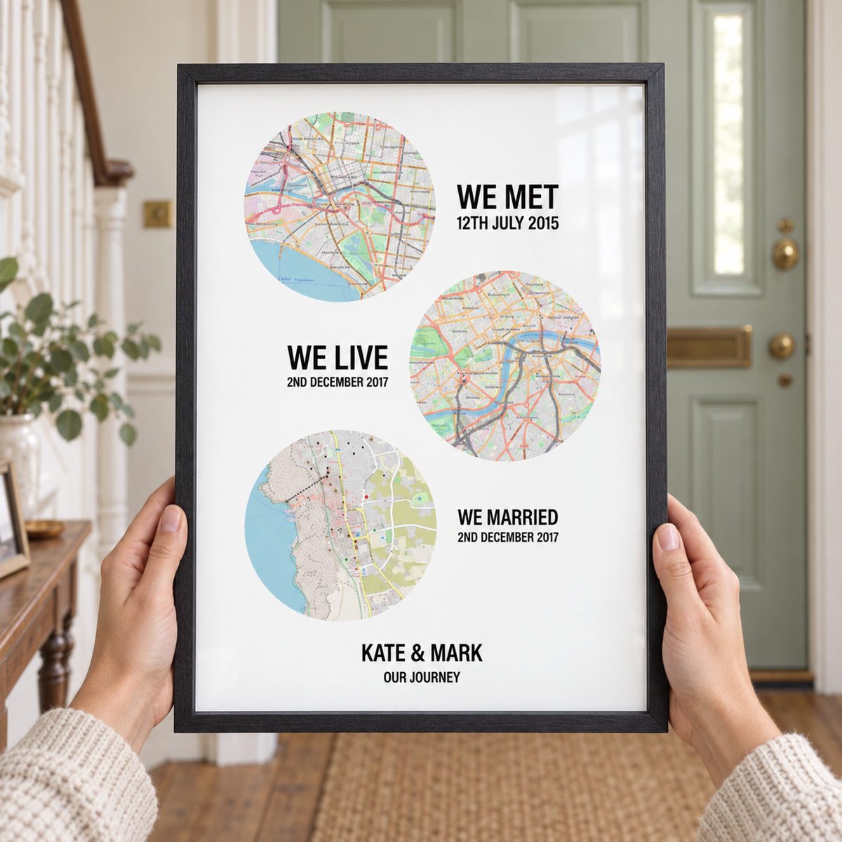 Personalised Couple Location Maps Print - close lifestyle view