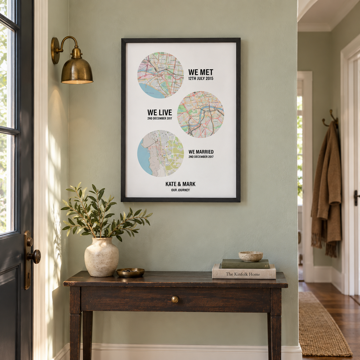 Personalised Couple Location Maps Print - wider lifestyle view