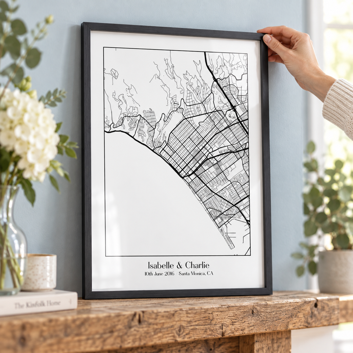 Personalised Favourite Location Couple Map B&W Print - close lifestyle view