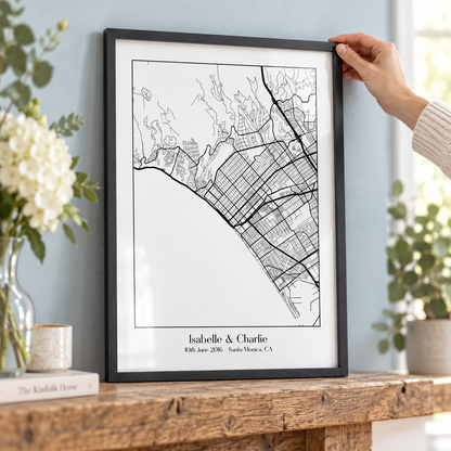 Personalised Favourite Location Couple Map B&W Print - close lifestyle view