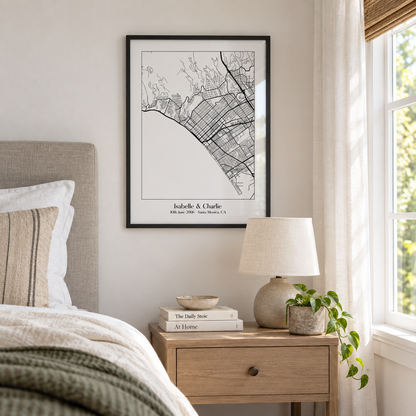 Personalised Favourite Location Couple Map B&W Print - wider lifestyle view