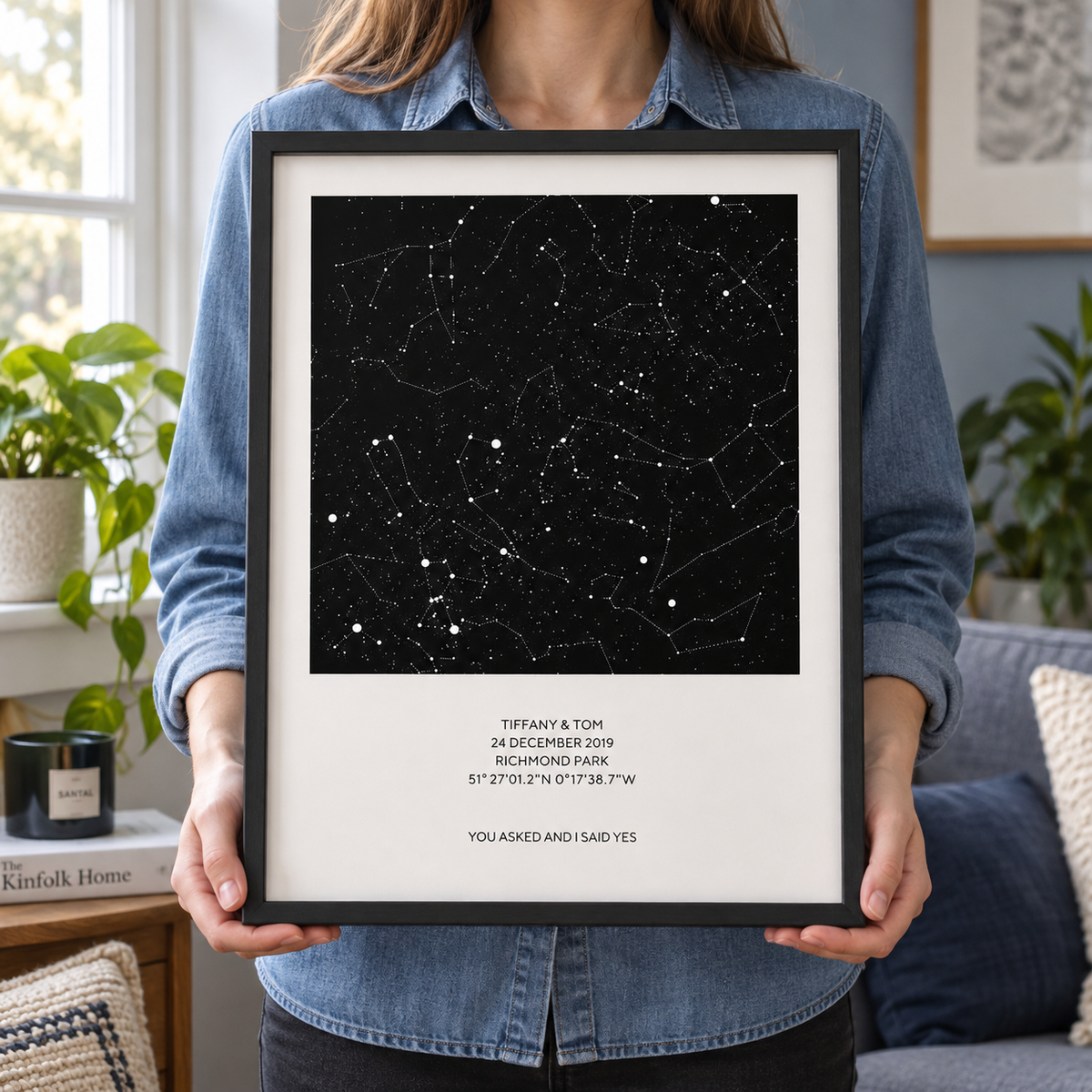 Personalised Night Sky Star Map Print - close lifestyle view