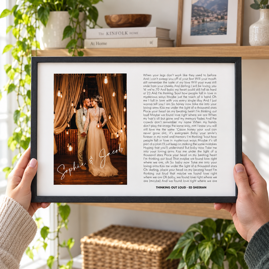 Personalised Song Lyrics And Photo Script Print - close lifestyle view