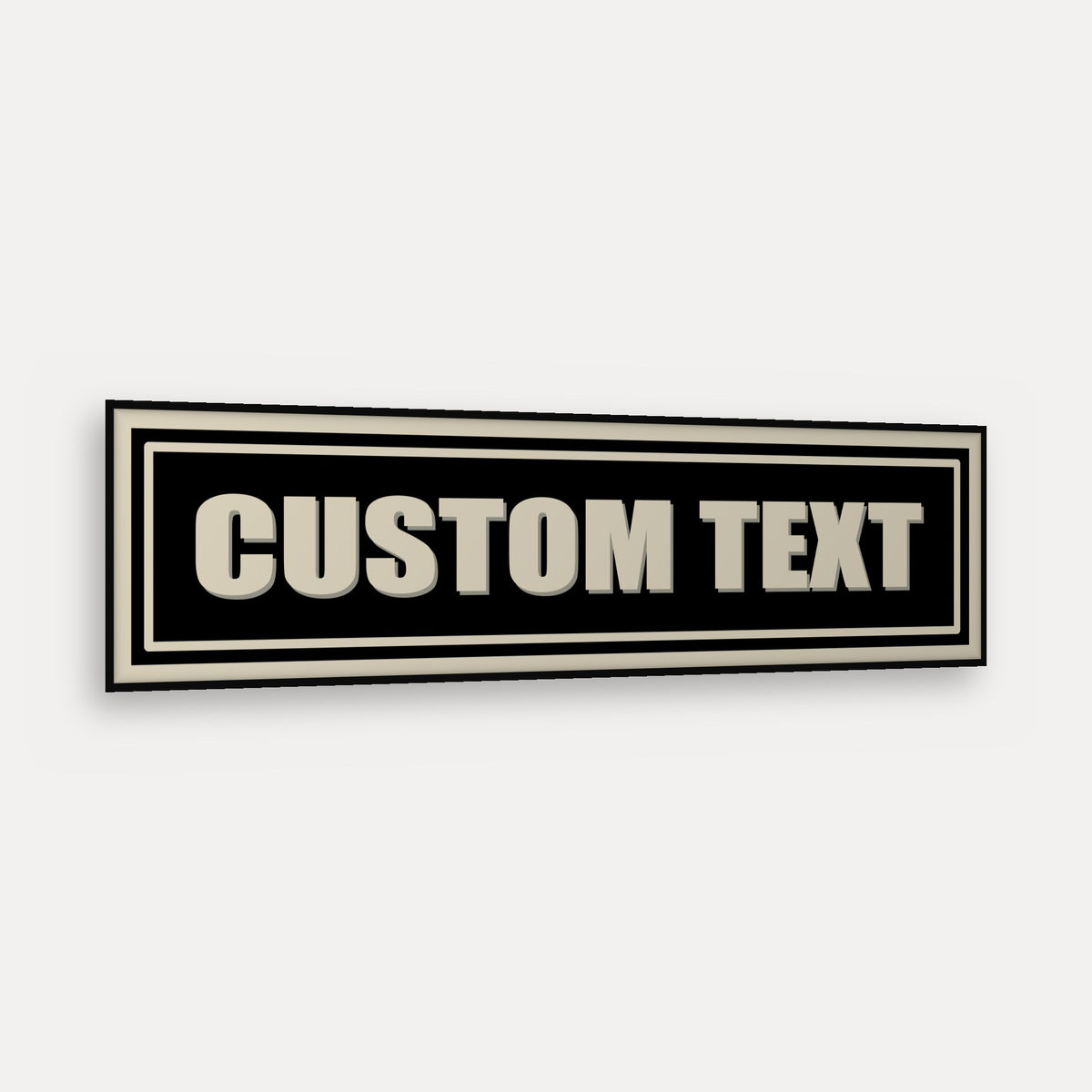 Personalised Vintage Sign panoramic print in a matt black frame, angled view