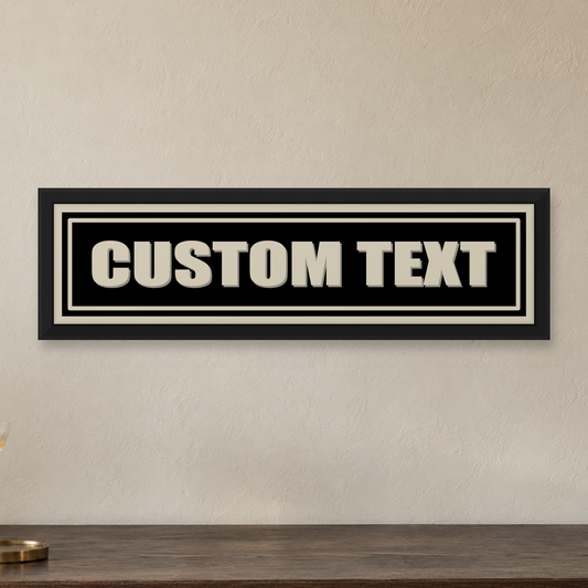 Personalised Vintage Sign Panoramic Print - close lifestyle view, matt black wood