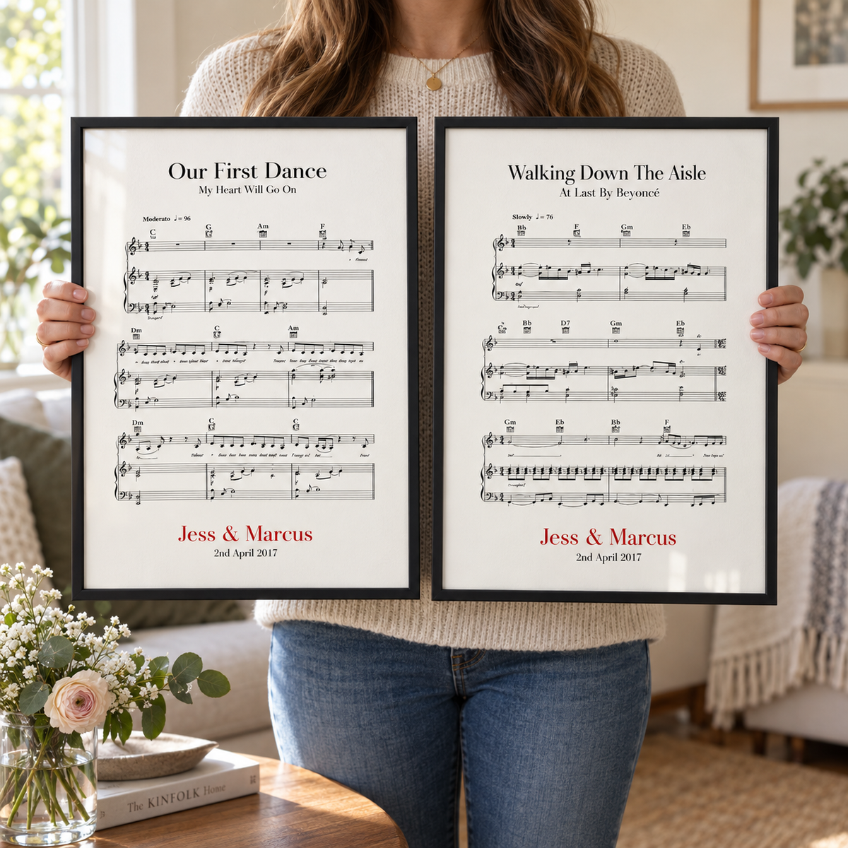 Personalised Wedding Day Sheet Music - Set Of 2 Prints - close lifestyle view