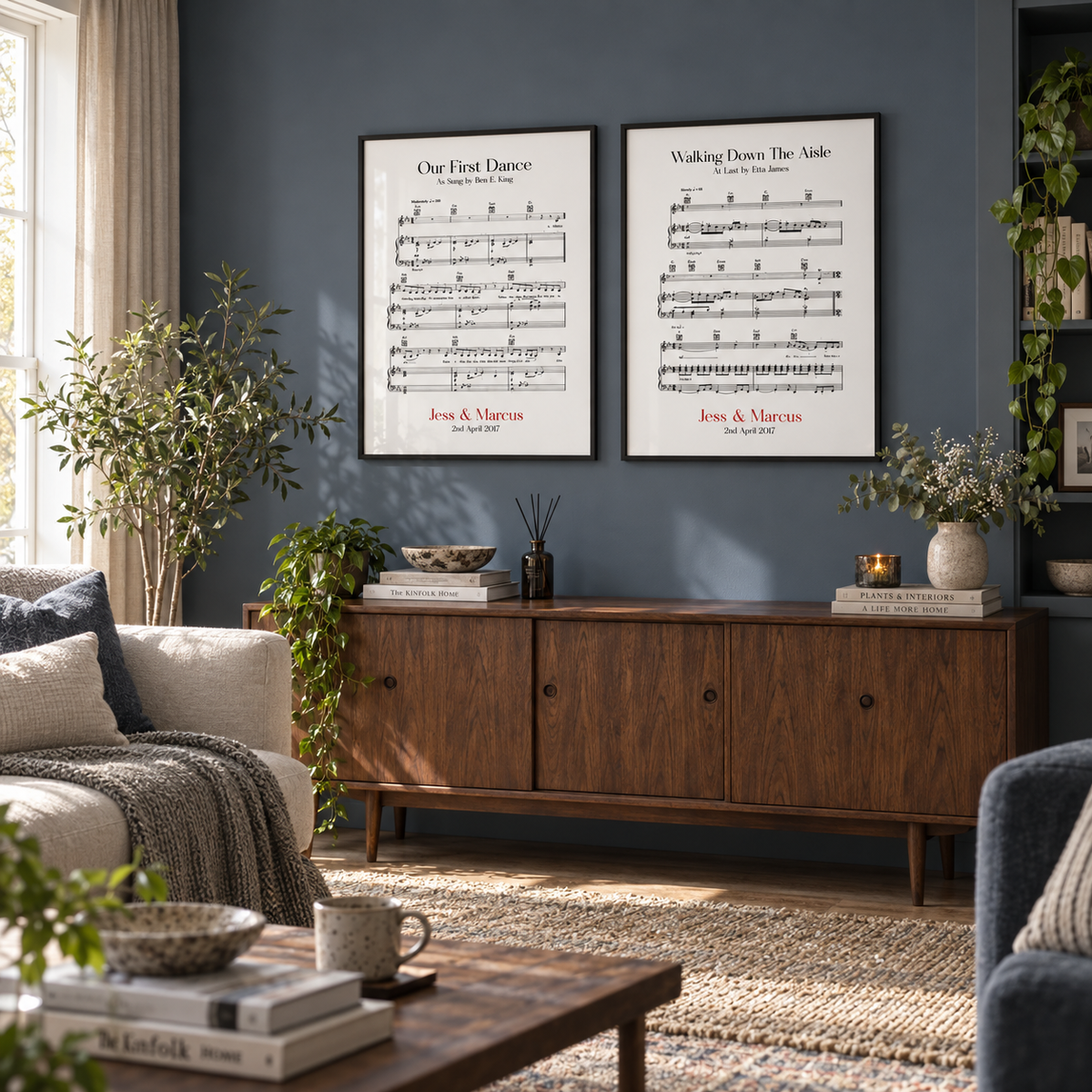 Personalised Wedding Day Sheet Music - Set Of 2 Prints - wider lifestyle view