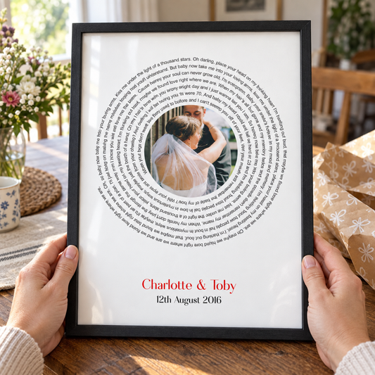 Personalised Wedding Photo And Lyrics Print — close lifestyle view
