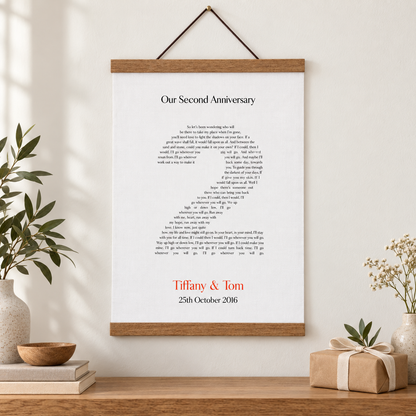 Personalised Second Anniversary Song Lyrics Cotton Canvas Print - close lifestyle view