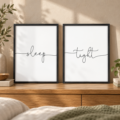Sleep Tight - Set Of 2 Prints — close lifestyle view, black oak frame
