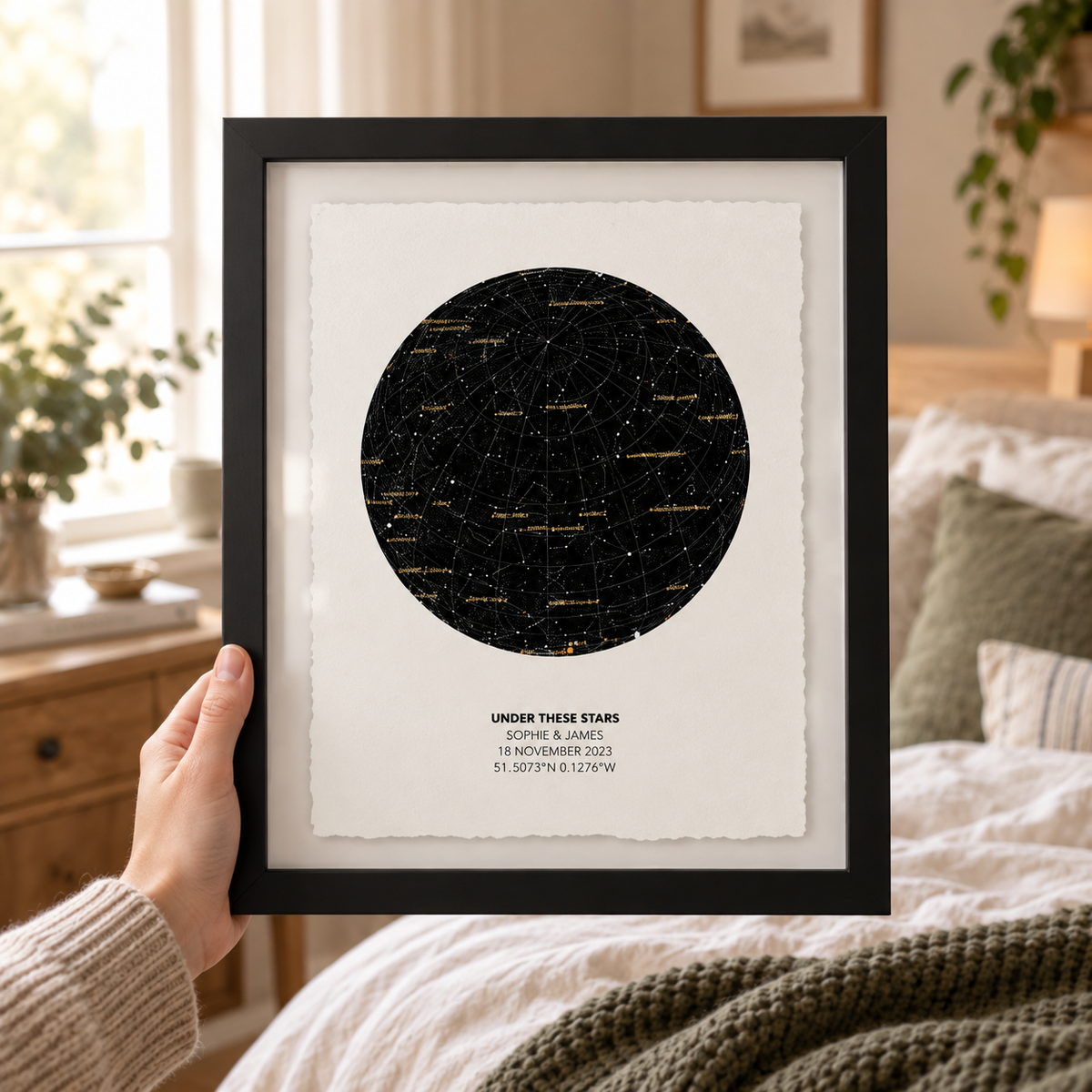 Personalised Star Map Print Print Float Mounted Frame - close lifestyle view