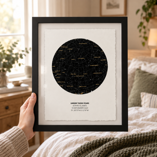 Personalised Star Map Print Print Float Mounted Frame - close lifestyle view