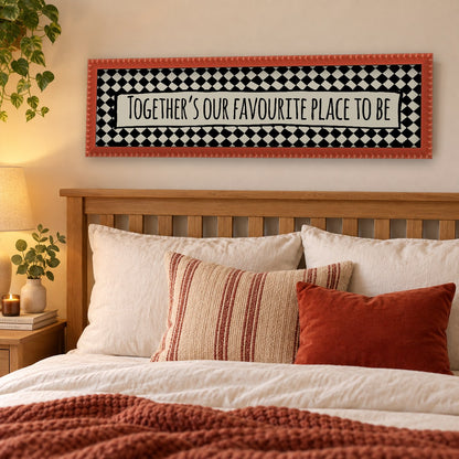 Together's Our Favourite Place To Be panoramic print in a red bobbin frame in a room setting