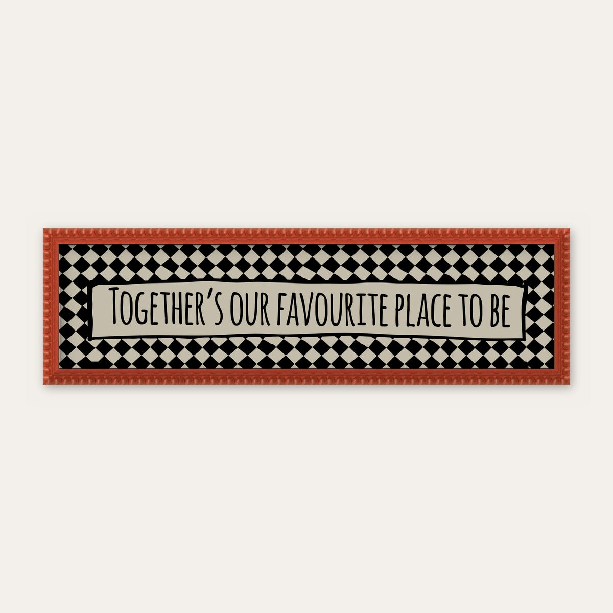 Together's Our Favourite Place To Be panoramic print in a red bobbin frame