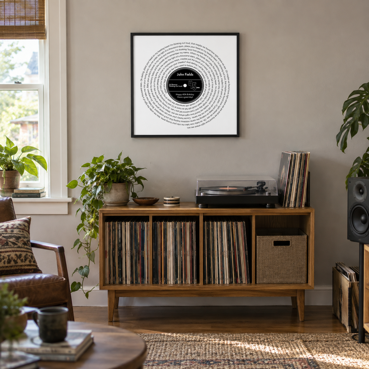 Personalised Favourite Song Lyrics Vinyl Record Print — wider lifestyle view