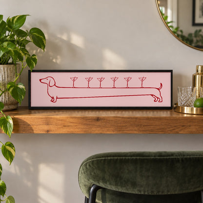 Weenies & Martinis panoramic print in a black frame in a room setting