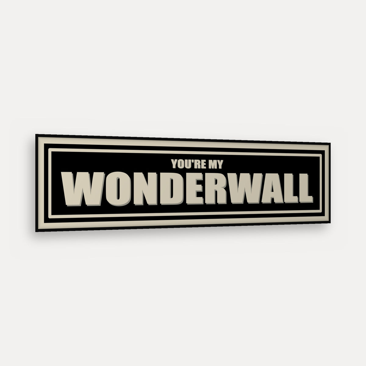 You're My Wonderwall panoramic print in a matt black frame, angled view