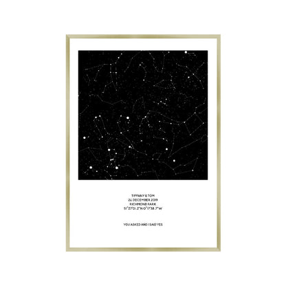 Personalised Night Sky Star Map Print in a champagne gold frame