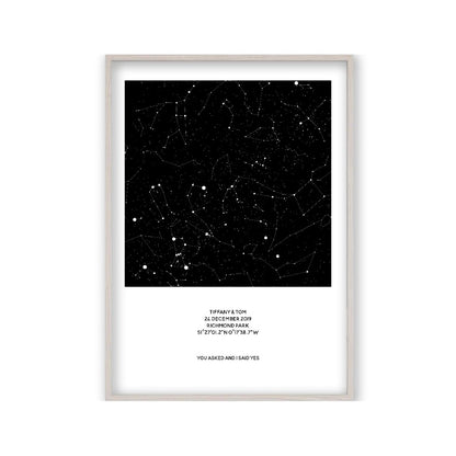 Personalised Night Sky Star Map Print in a white oak frame