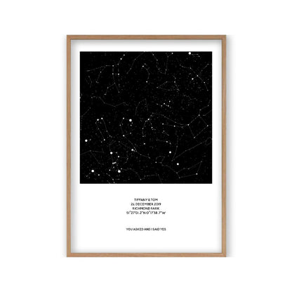Personalised Night Sky Star Map Print in an oak frame